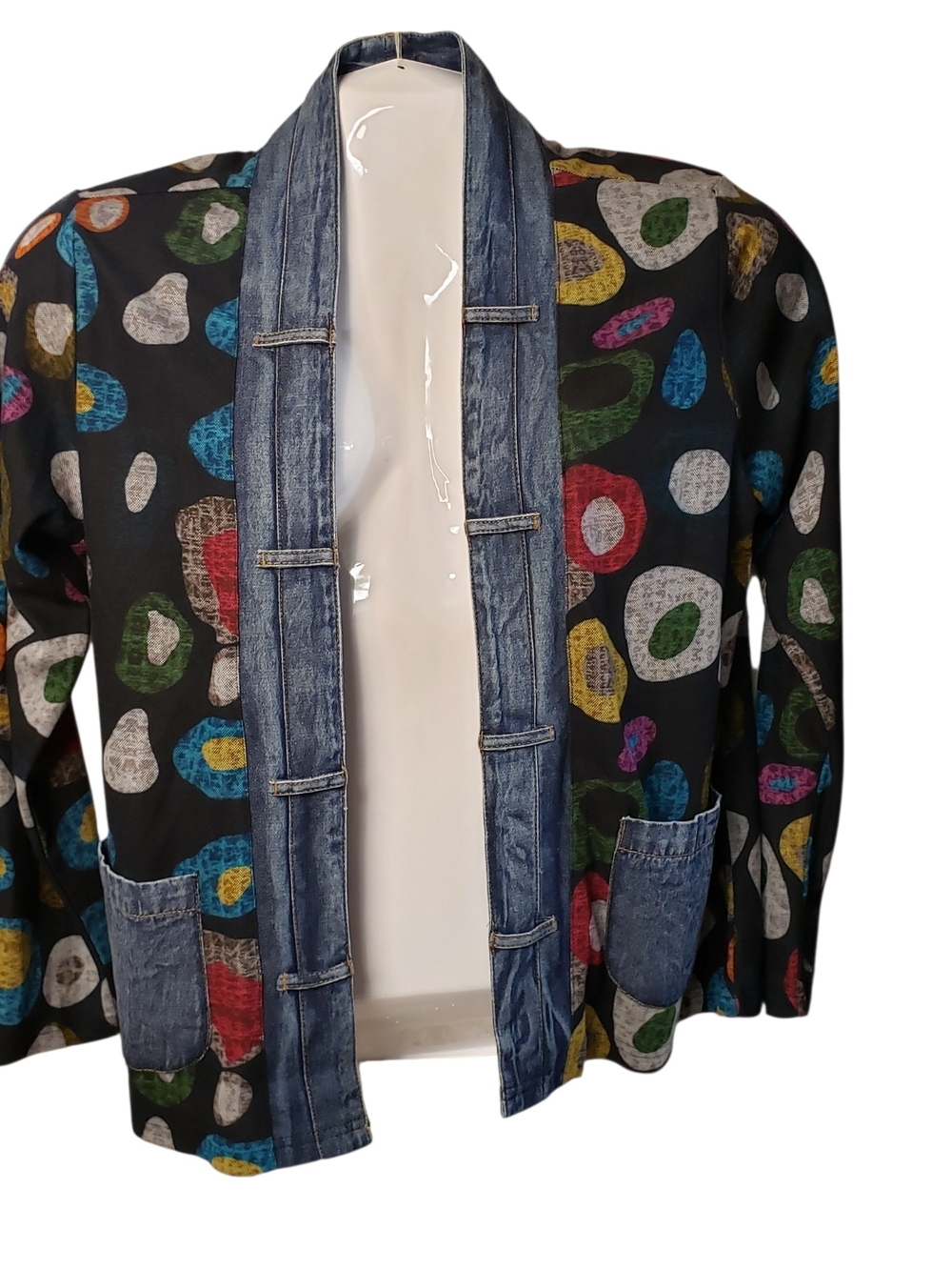 Parsley & Sage Women's Multi-Color Stone Print  Jacket with Denim Trim Size S